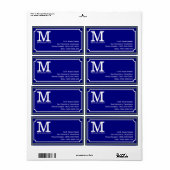 Étiquette enseigne de rue bleue monogrammée (Feuille entière)
