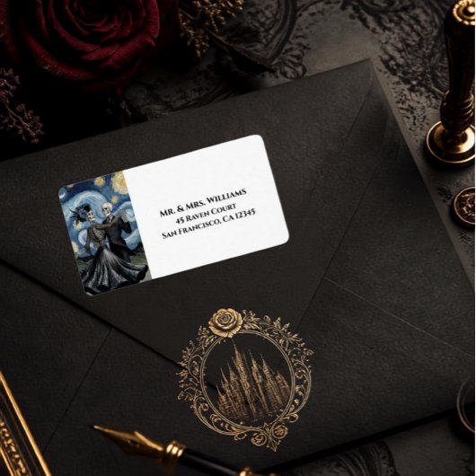 Étiquette Ensemble d'adresse de mariage gothique squelette V