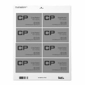 Étiquette Entreprise Moderne de Monogramme Gris Simple et Pr (Feuille entière)