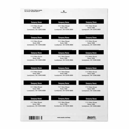 Étiquette Entreprise Noir et Blanc Adresse de retour (Feuille entière)
