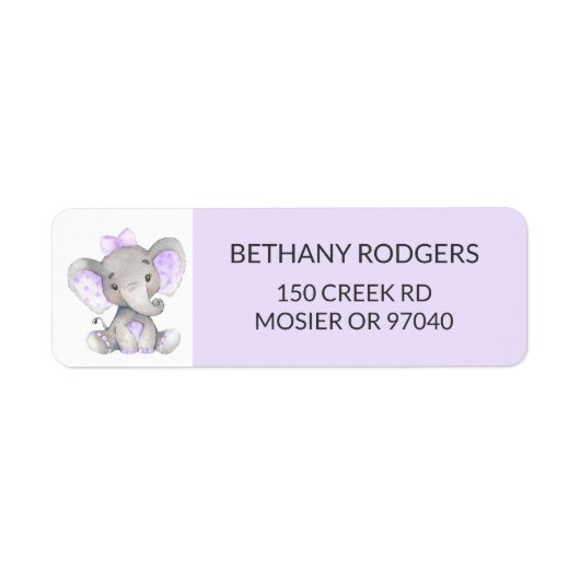 Étiquette Enveloppe Adresse de Retour Fille Bébé Éléphant (Devant)