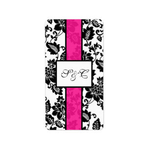 Étiquette Enveloppeur de bonbon Mariage damassé rose noir/ch