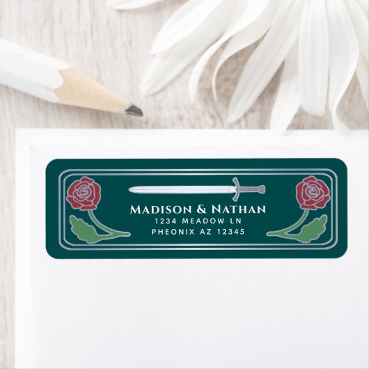 Étiquette Épée de mariage médiévale royale sarcelle fantasy (En situation)