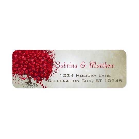 Étiquette Épouser l'adresse de retour de coeur d'arbre rouge
