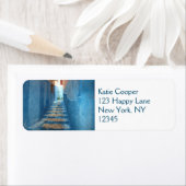 Étiquette Escalier bleu étroit au Maroc (En situation)