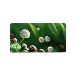 Étiquette Escargots alignés sur des plantes verts