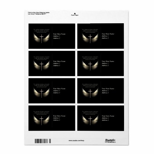 Étiquette Esprit Saint Ailes avec Croix et Écriture Verse (Feuille entière)