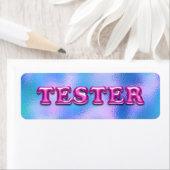 Étiquette Essayer Fuchsia Pink Blue 3D Tester Exemples Conta (En situation)
