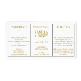 Étiquette Essential Oil Cosmétique Vanille Honey Ingrédients