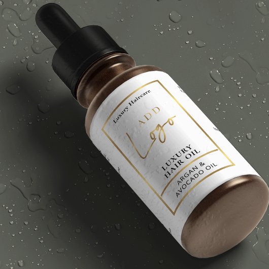 Étiquette étanche blanc & or 2 OZ Dropper Bottle