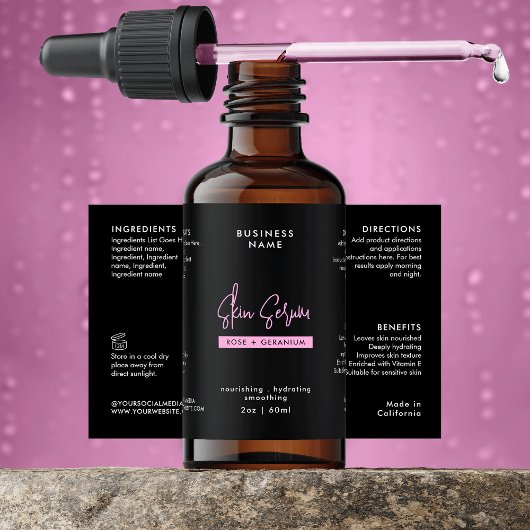 Étiquette étanche noir et rose 2 OZ