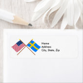 Étiquette États-Unis et Suède Drapeaux croisés (En situation)