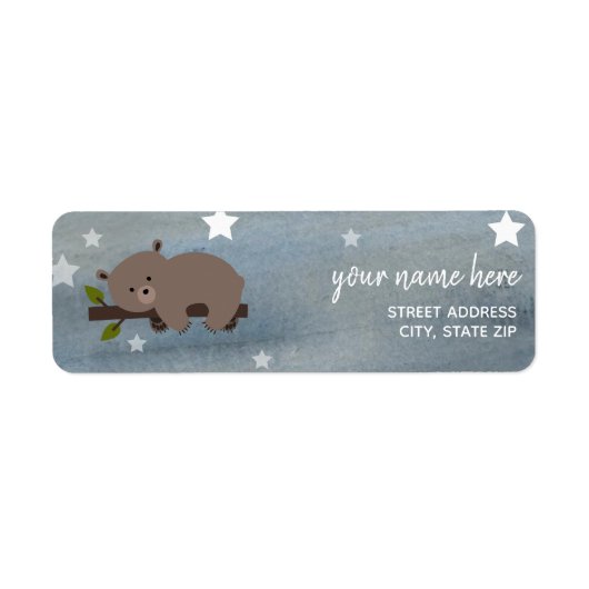 Étiquette Étoiles d'ours couché Aquarelle Adresse du Baby sh (Devant)