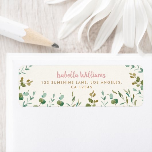 Étiquette Eucalyptus Feuilles Baby shower fille Adresse de r (En situation)