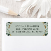 Étiquette Eucalyptus Gold Sage Wedding Invite Return Adresse (En situation)
