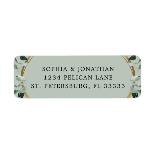 Étiquette Eucalyptus Gold Sage Wedding Invite Return Adresse (Devant)