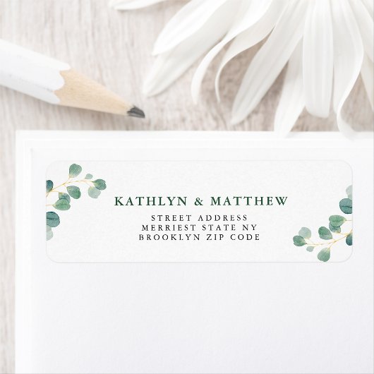 Étiquette Eucalyptus Green Elegant Wedding Adresse de retour
