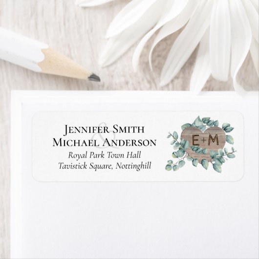 Étiquette Eucalyptus Mariage - Aquarelle Verdure Monogramme (En situation)