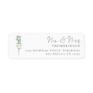 Étiquette Eucalyptus Script Mr Mme Mariage Adresse de retour