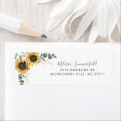 Étiquette Eucalyptus Sunflower Floral Mariage Adresse de ret (En situation)