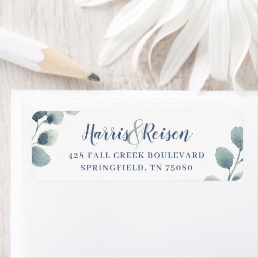 Étiquette Eucalyptus Verdure Aquarelle Feuillage Bleu Dusty (En situation)