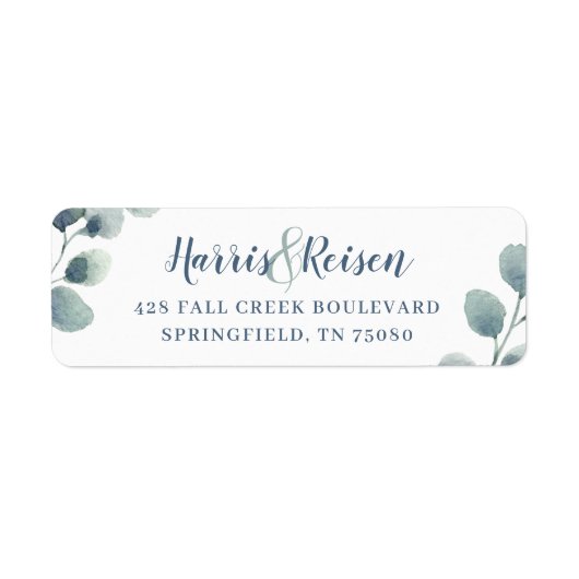 Étiquette Eucalyptus Verdure Aquarelle Feuillage Bleu Dusty (Devant)