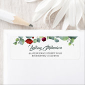 Étiquette Eucalyptus Vert et Fleurs Rouges Bourgogne (En situation)