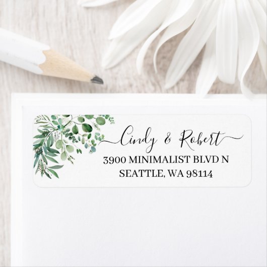 Étiquette Éucalyptus vert Script de liage Adresse de retour (En situation)