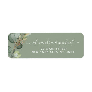 Étiquette Eucalyptus Vert Succulent Élégant Labe De Mariage