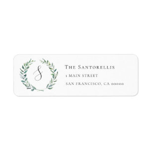 Étiquette Eucalyptus Wreath Monogramme Adresse de retour Éti
