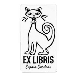 Étiquette Ex Libris - Chat Rétro