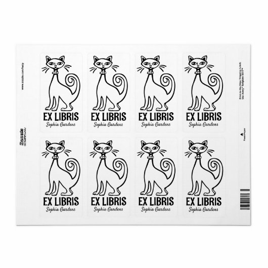 Étiquette Ex Libris - Chat Rétro (Feuille entière)