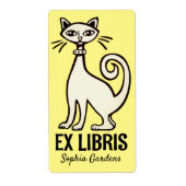 Étiquette Ex Libris - Chat Rétro - Jaune pâle (Devant)