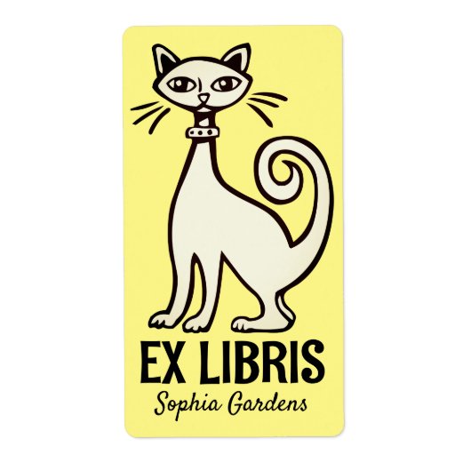 Étiquette Ex Libris - Chat Rétro - Jaune pâle (Devant)