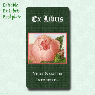 Étiquette Ex Libris de livre modifiable Vintage Rose rose