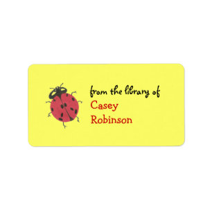 Étiquette Ex-libris personnalisé de coccinelle - jaune