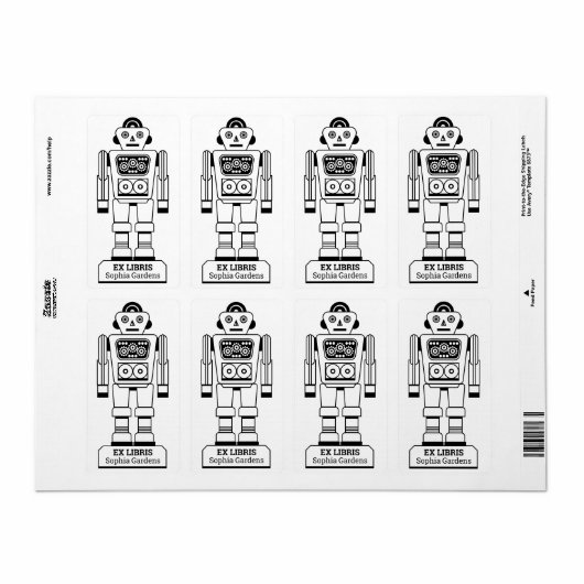 Étiquette Ex Libris - Robot Librarian v2 (Feuille entière)