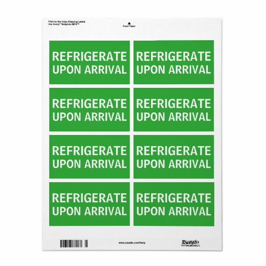 Étiquette Expédition avec réfrigération à l'arrivée (Feuille entière)