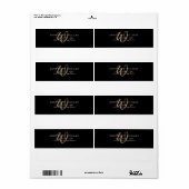 Étiquette Expédition de monogramme de script or noir moderne (Feuille entière)