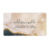 Étiquette Expédition Marbre Rose Noir Or Aquarelle Script (Devant)