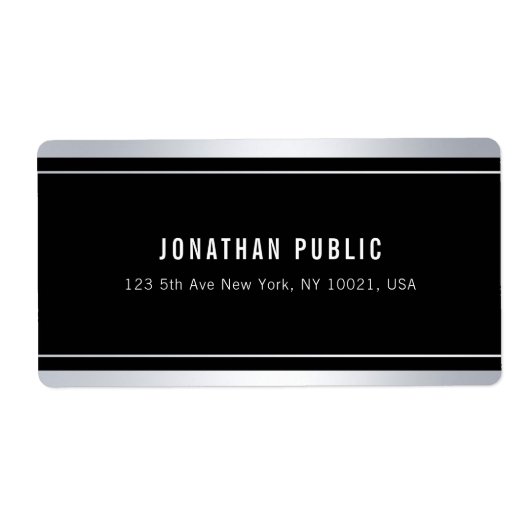 Étiquette Expédition personnalisée argent faux noir moderne  (Devant)