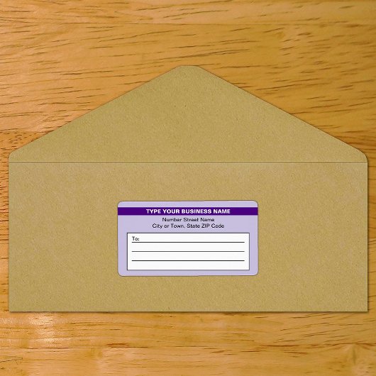 Étiquette Expédition violet avec nom d'entreprise en surbril