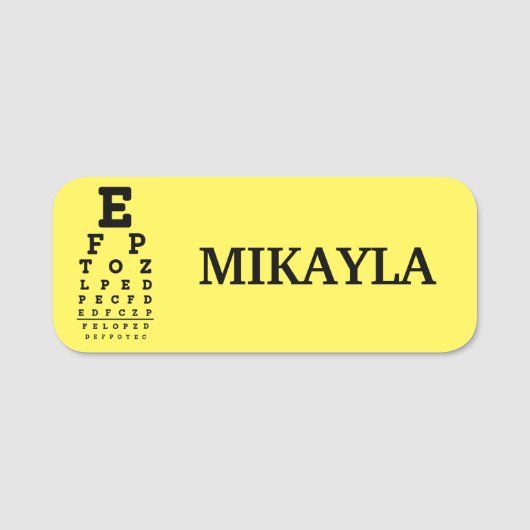 Étiquette Eyechart Opticien Jaune Nom Balise (Devant)