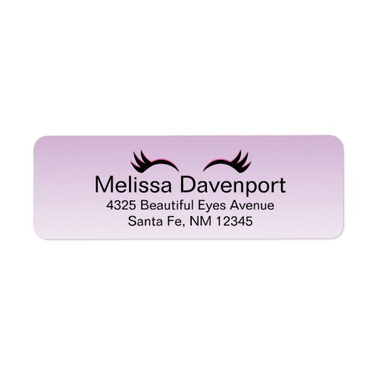 Étiquette Eyelashes rose et noir élégants sur dégradé violet (Devant)