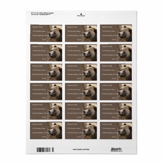 Étiquette Face d'ours mignonne (Feuille entière)