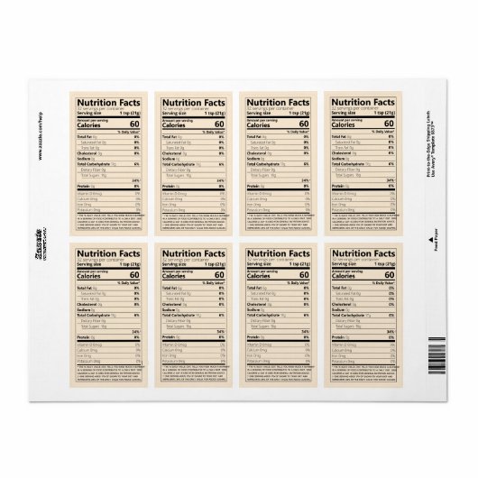 Étiquette Facteurs nutritifs génériques Modèle Produit alime (Feuille entière)