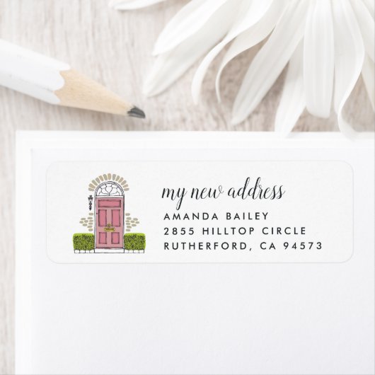 Étiquette Faire-part de déplacement de porte rose Adresse de (En situation)