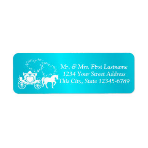 Étiquette Fairytale Carriage et Coeurs Turquoise