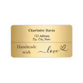 Étiquette Fait à la main avec amour or nom de retour adresse (Devant)