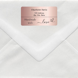Étiquette Fait à la main avec amour rose or nom adresse de r